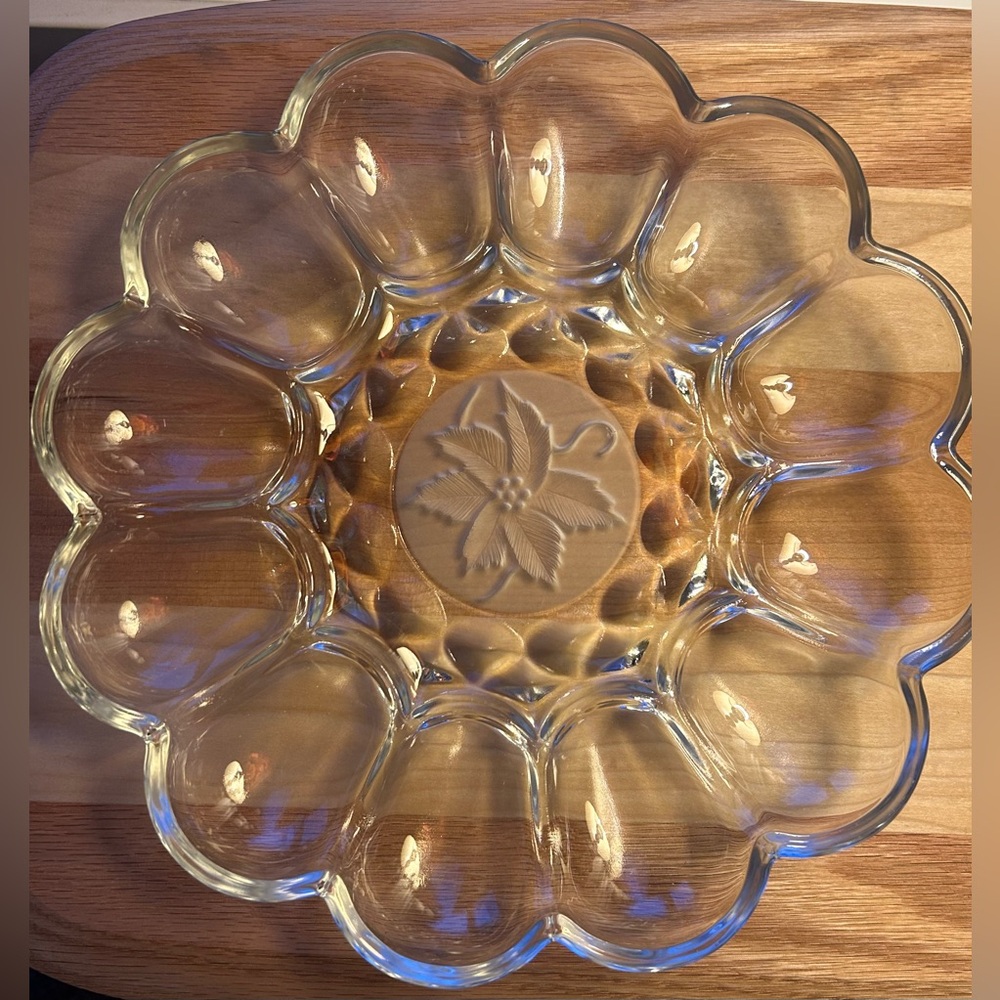 3/$30✨🎄🎅Retro Anchor Hocking Poinsettia Mid-Century Vintage Devilled Egg Dish 🎅🎄